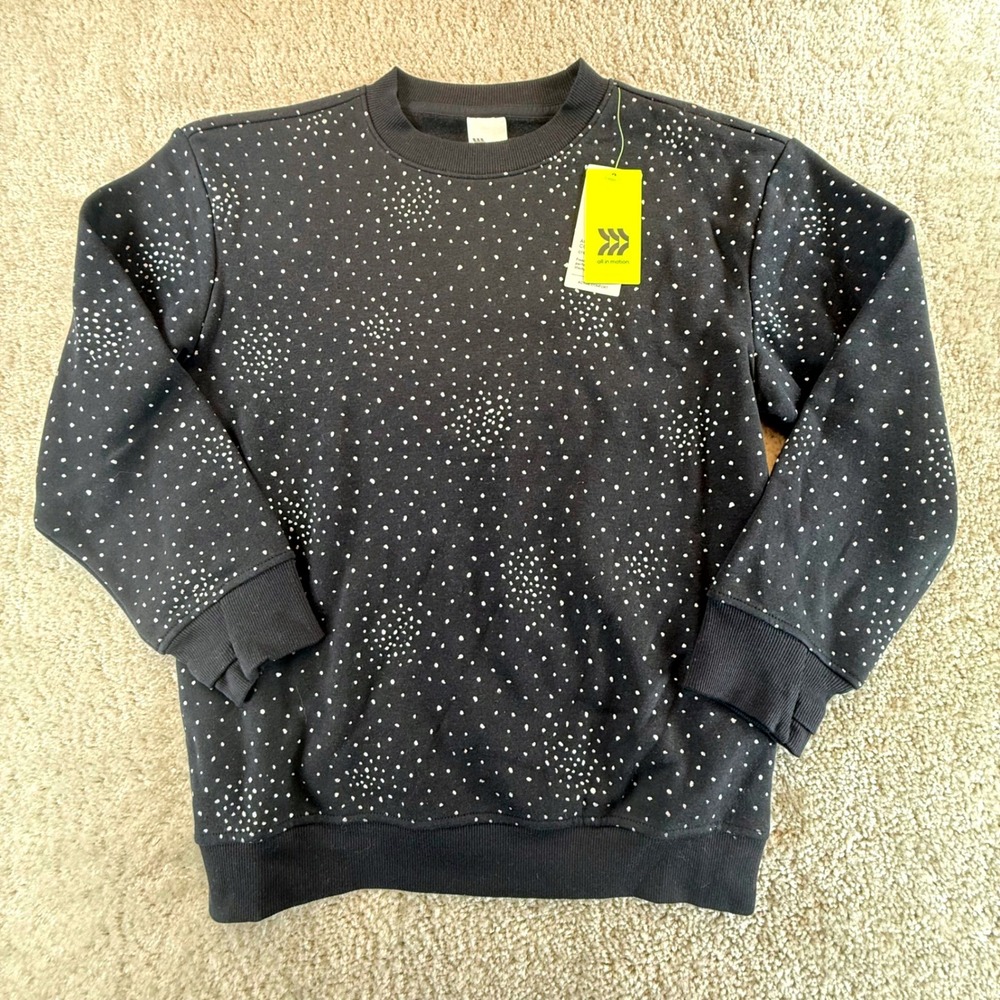 All in Motion Girls Black Silver Speckled Crewneck Sweatshirt L 10/12 NWT